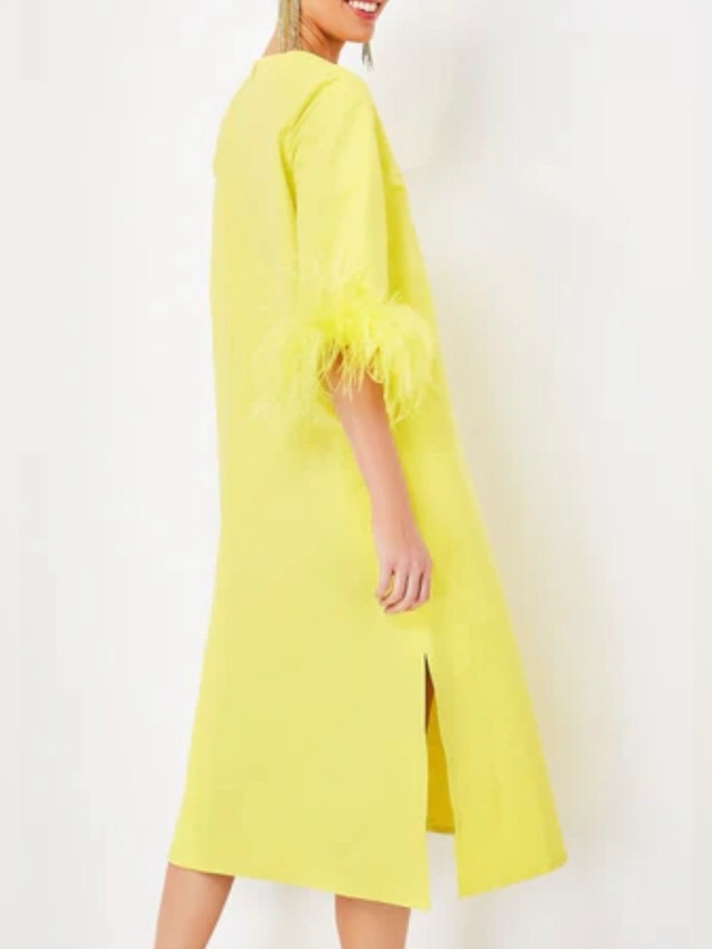 Tuckernuck Lemon Yellow Feather-Trim Midi Dress - Picture 2 of 16